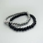 Black & Silver Bead Stretch Bracelets ~ 2 PC