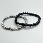 Black & Silver Bead Stretch Bracelets ~ 2 PC