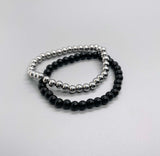 Black & Silver Bead Stretch Bracelets ~ 2 PC